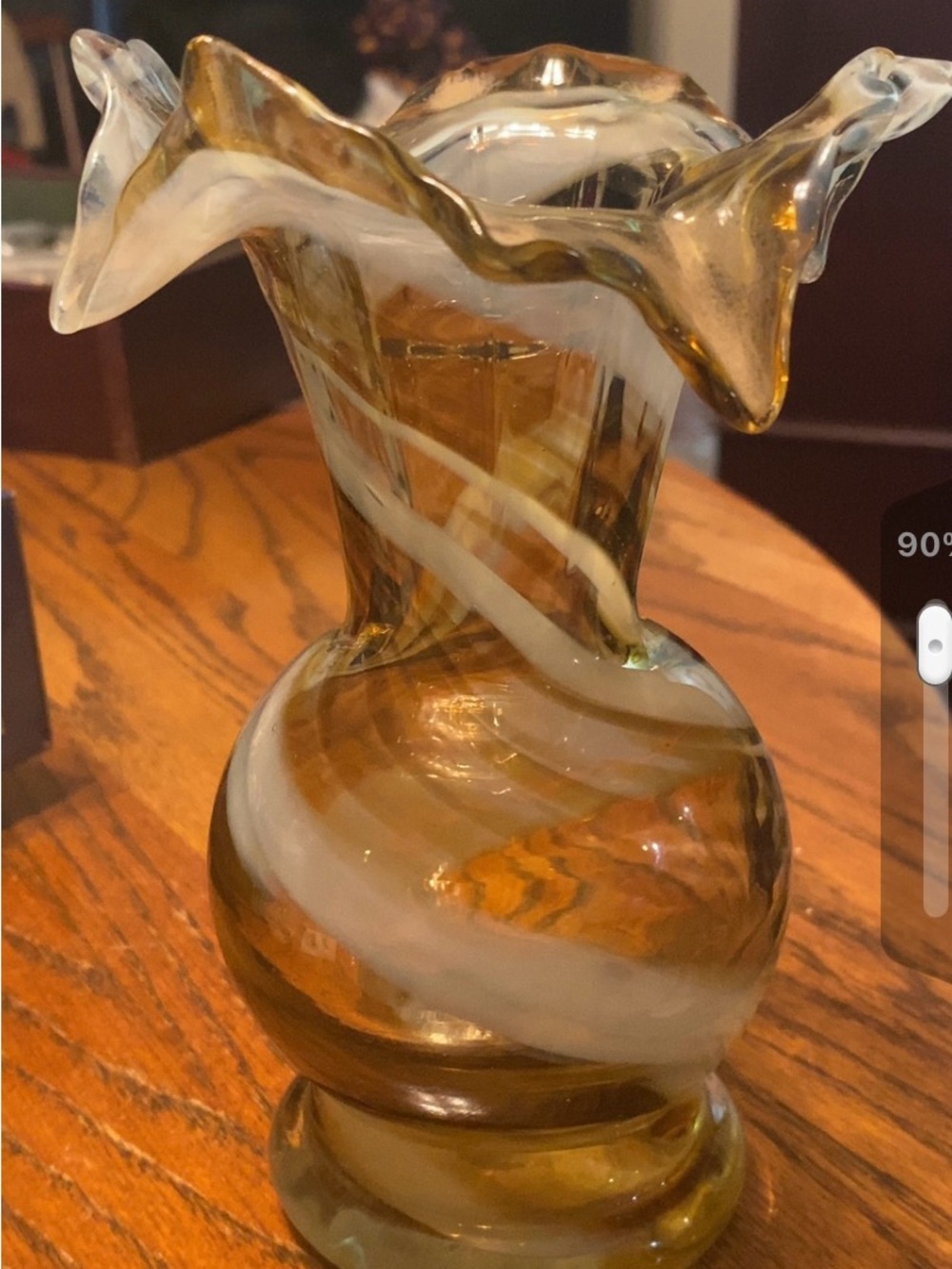 Amber Swirl Glass Vase with White Ribbon Accent